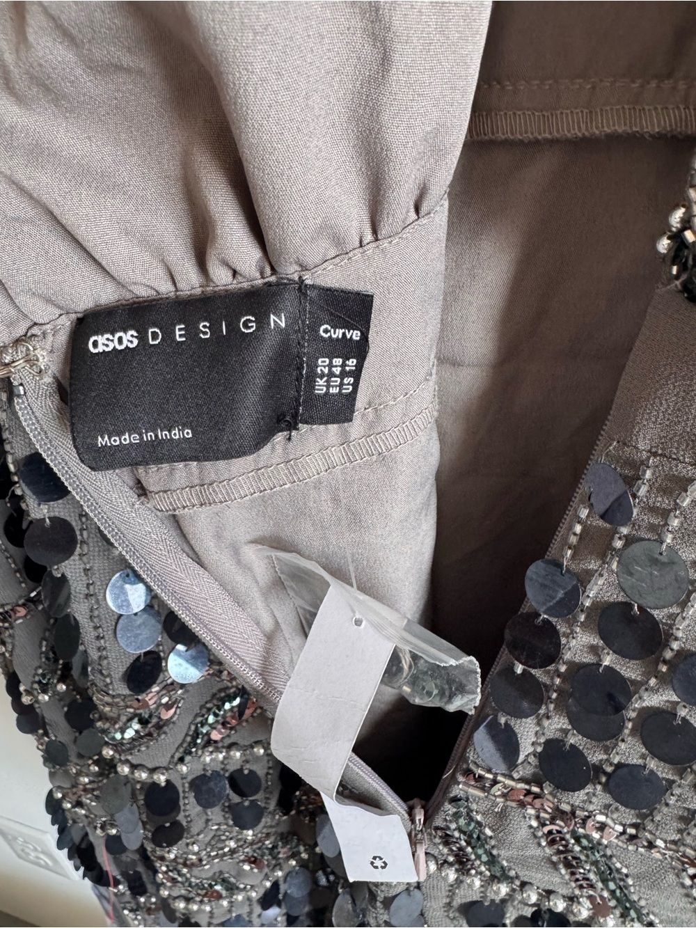 ASOS Design Curve | Rare Embellished Patchwork Silver Sequin Dress ~ NWT US 16 - Picture 12 of 12